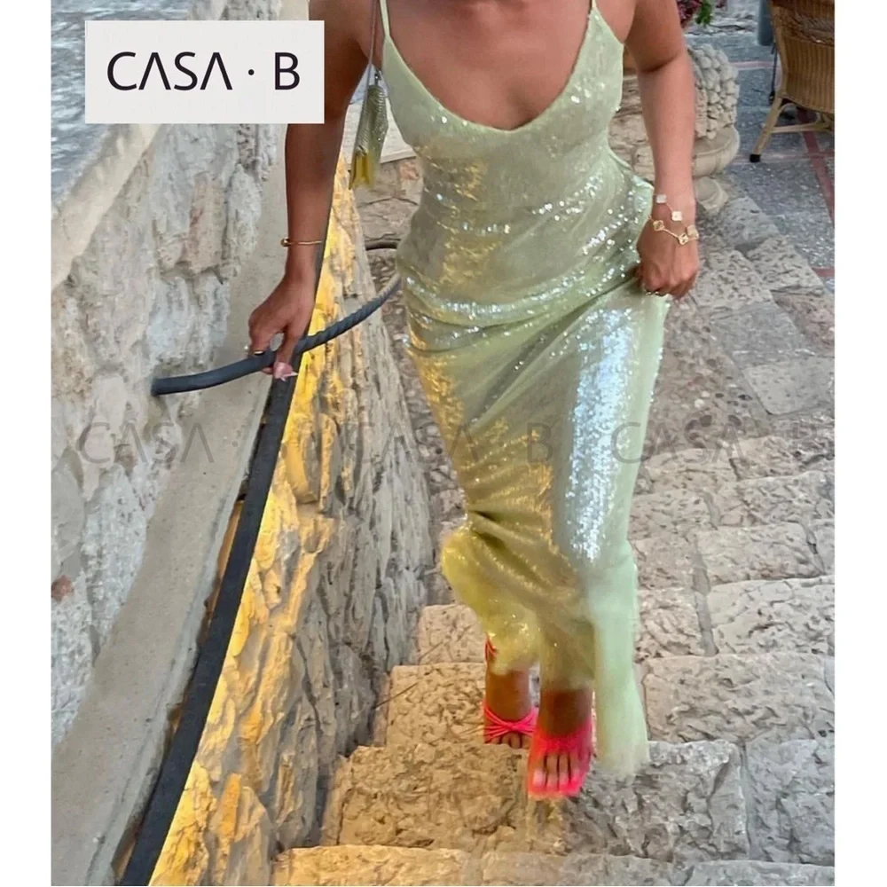 5⭐️CASA B| Elena Sultry Sheer Sequin Open Back Cutout Evening Dress